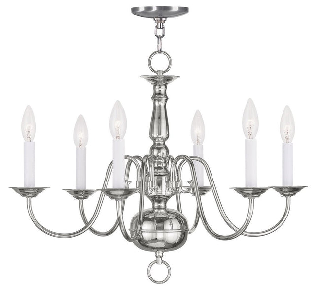 Nickel Six Light Metal Dimmable Chandelier With Shades