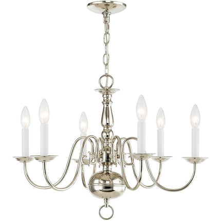 Nickel Six Light Metal Dimmable Chandelier With Shades