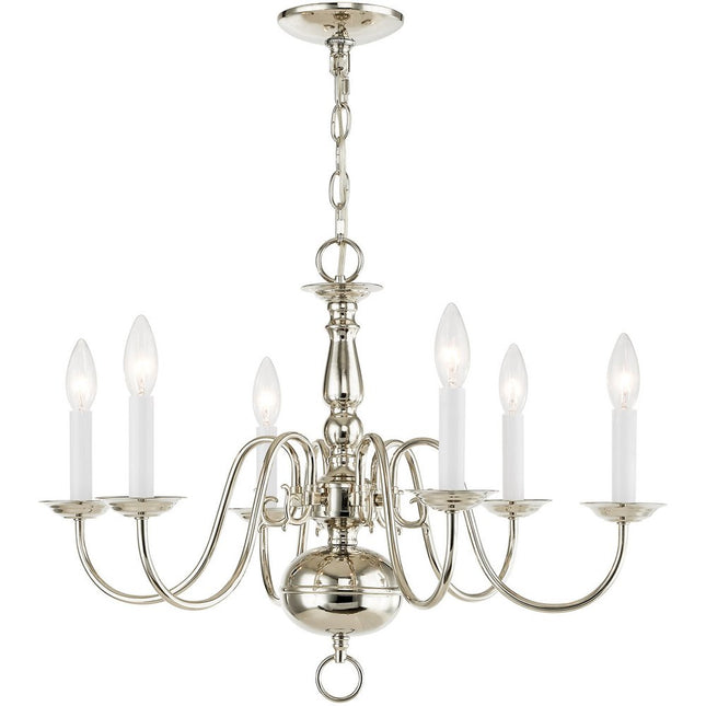 Nickel Six Light Metal Dimmable Chandelier With Shades