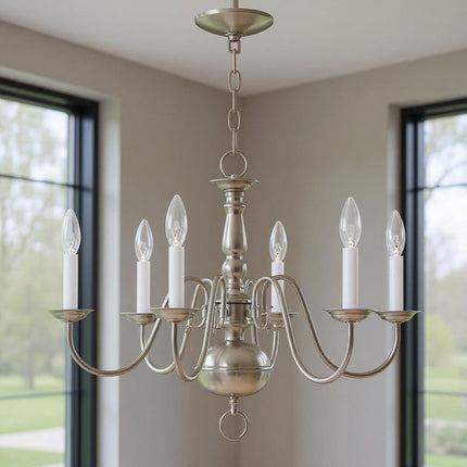 Nickel Six Light Metal Dimmable Chandelier With Shades