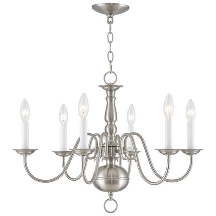 Nickel Six Light Metal Dimmable Chandelier With Shades