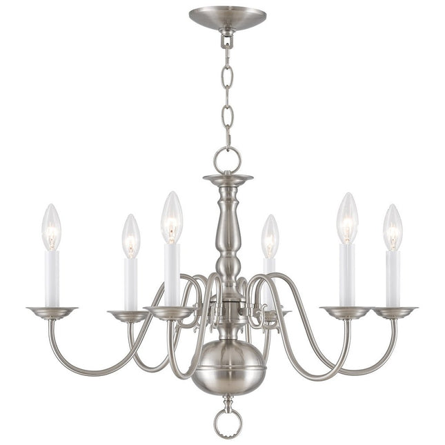 Nickel Six Light Metal Dimmable Chandelier With Shades
