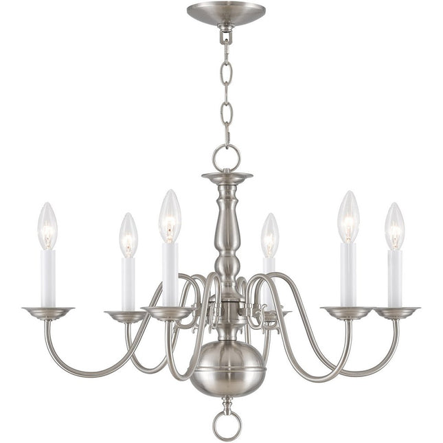 Nickel Six Light Metal Dimmable Chandelier With Shades