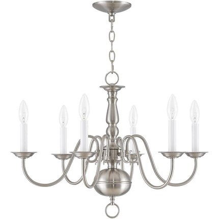 Nickel Six Light Metal Dimmable Chandelier With Shades
