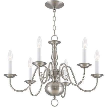 Nickel Six Light Metal Dimmable Chandelier With Shades