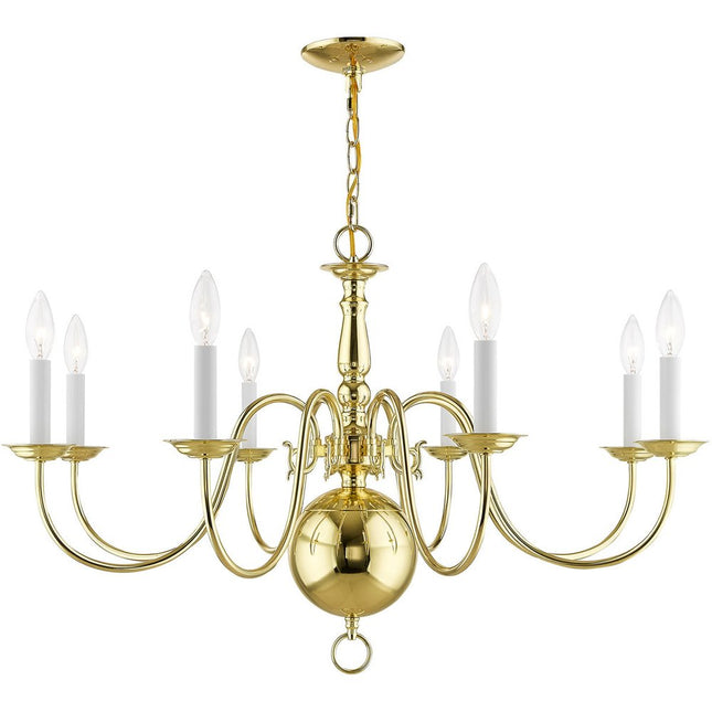 Brass Eight Light Metal Dimmable Chandelier With Shades HomeRoots