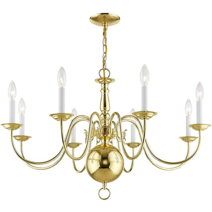 Brass Eight Light Metal Dimmable Chandelier With Shades