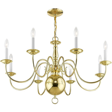 Brass Eight Light Metal Dimmable Chandelier With Shades