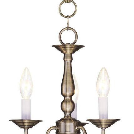Antiqued Brass Three Light Metal Dimmable Chandelier With Shades
