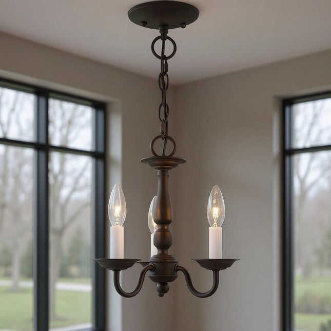 Bronze Three Light Dimmable Chandelier With Shades HomeRoots