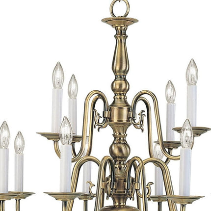 Antiqued Brass Twelve Light Metal Dimmable Chandelier With Shades HomeRoots
