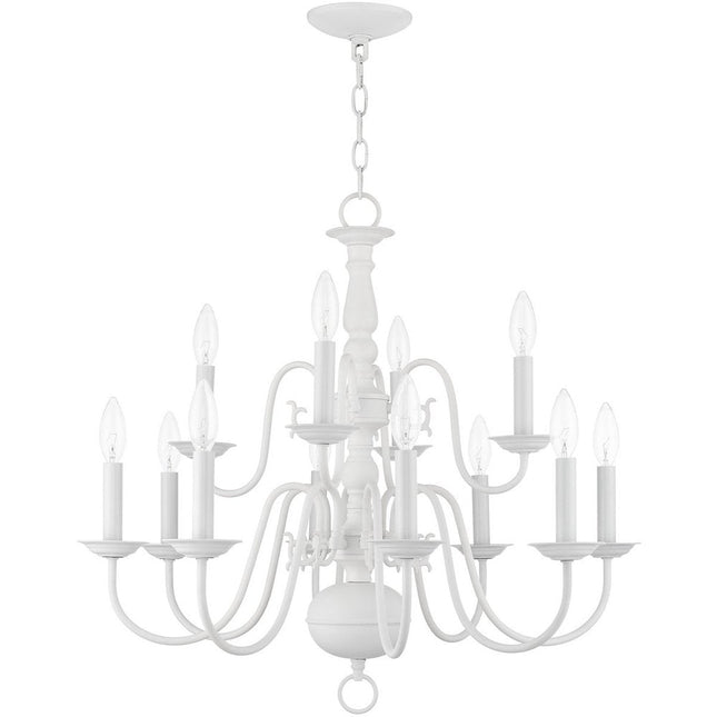 White Twelve Light Metal Dimmable Chandelier With Shades HomeRoots