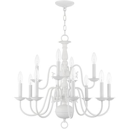 White Twelve Light Metal Dimmable Chandelier With Shades