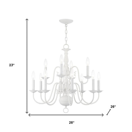 White Twelve Light Metal Dimmable Chandelier With Shades