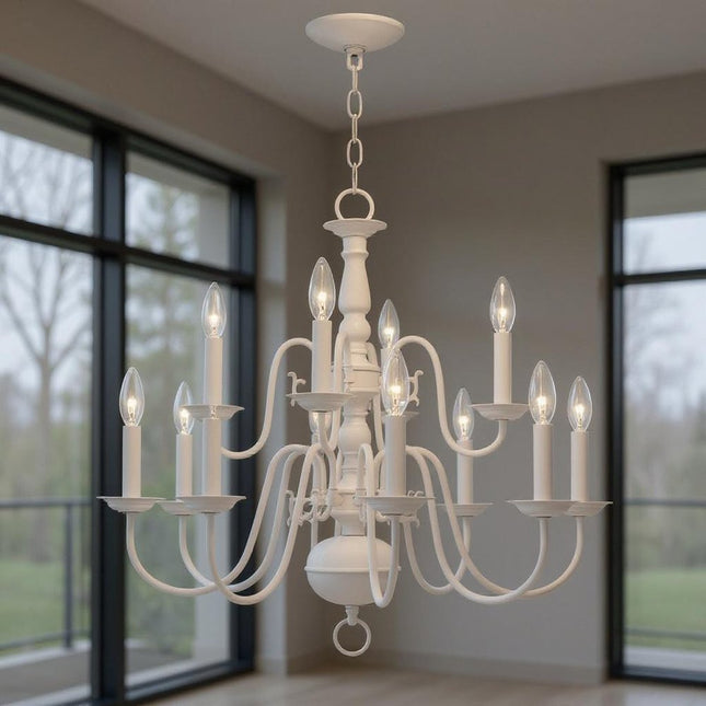 White Twelve Light Dimmable Chandelier With Shades HomeRoots