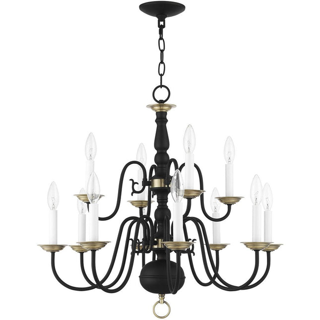 Black Twelve Light Metal Dimmable Chandelier With Shades HomeRoots