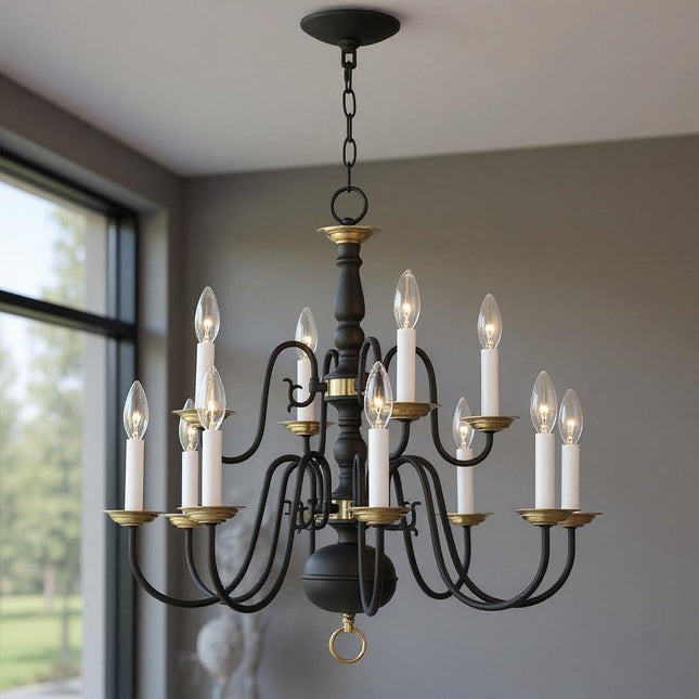 Black Twelve Light Dimmable Chandelier With Shades HomeRoots