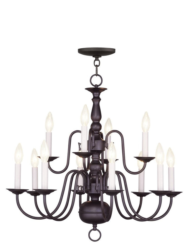 Bronze Twelve Light Metal Dimmable Chandelier With Shades HomeRoots