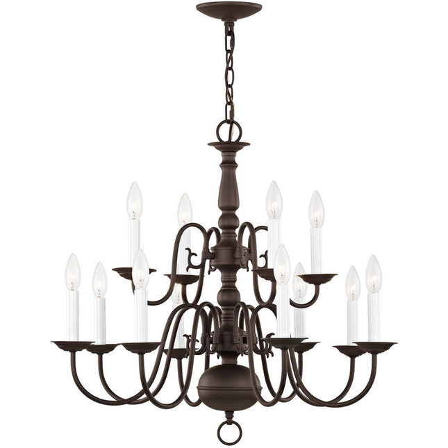 Bronze Twelve Light Dimmable Chandelier With Shades HomeRoots