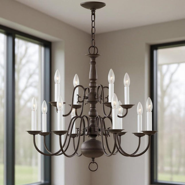 Bronze Twelve Light Dimmable Chandelier With Shades HomeRoots