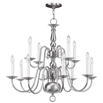 Nickel Twelve Light Metal Dimmable Chandelier With Shades