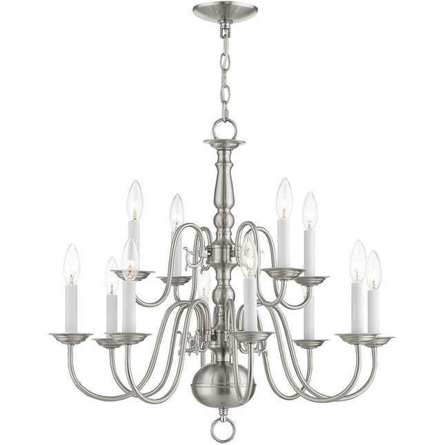 Nickel Twelve Light Metal Dimmable Chandelier With Shades HomeRoots