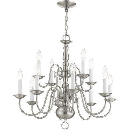Nickel Twelve Light Metal Dimmable Chandelier With Shades