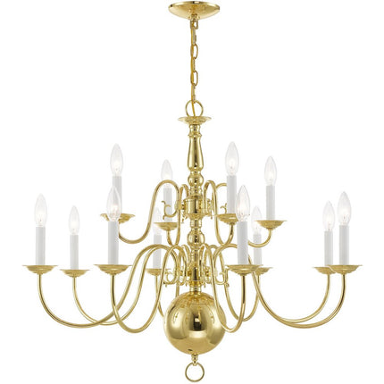 Brass Twelve Light Metal Dimmable Chandelier With Shades