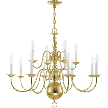 Brass Twelve Light Metal Dimmable Chandelier With Shades