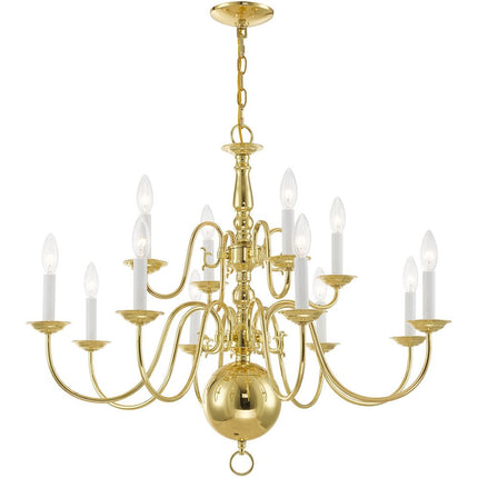 Brass Twelve Light Metal Dimmable Chandelier With Shades