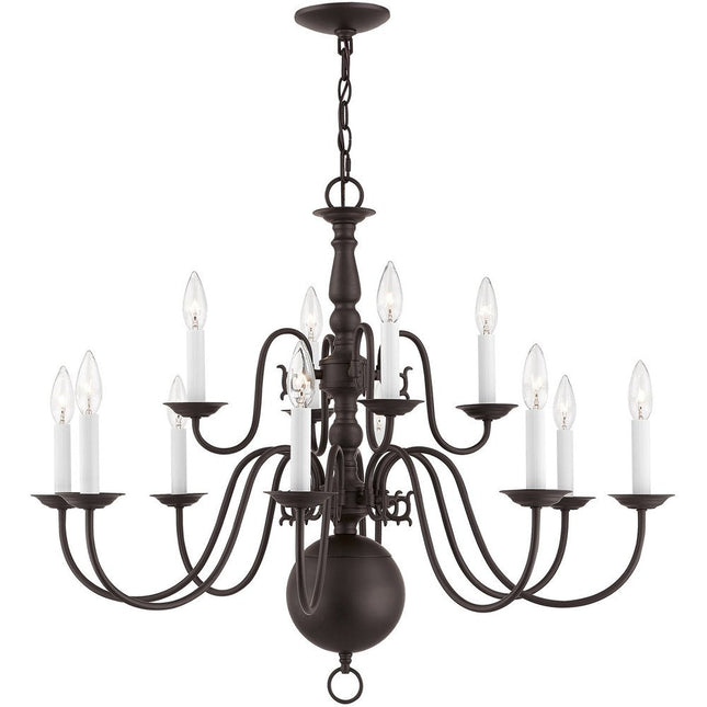 Bronze Twelve Light Metal Dimmable Chandelier With Shades HomeRoots