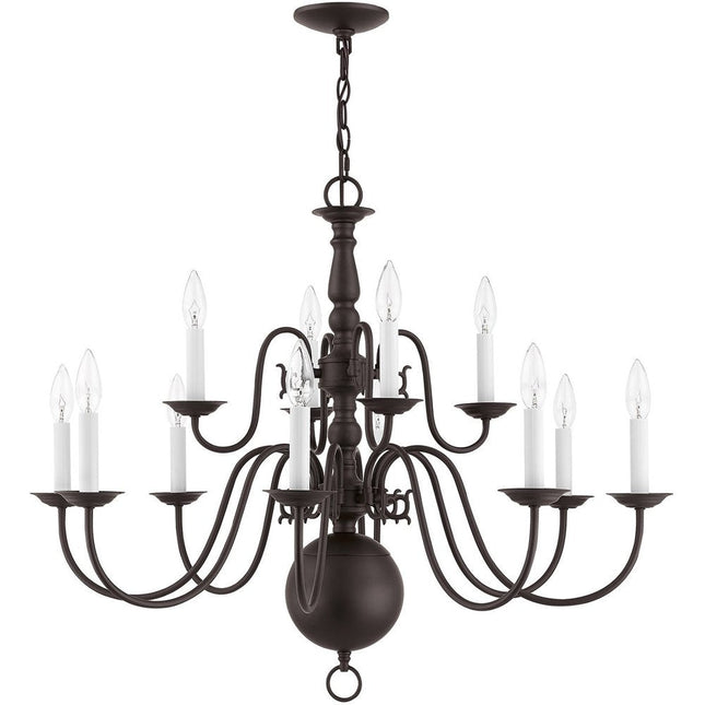 Bronze Twelve Light Metal Dimmable Chandelier With Shades HomeRoots