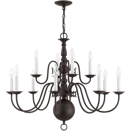 Bronze Twelve Light Metal Dimmable Chandelier With Shades