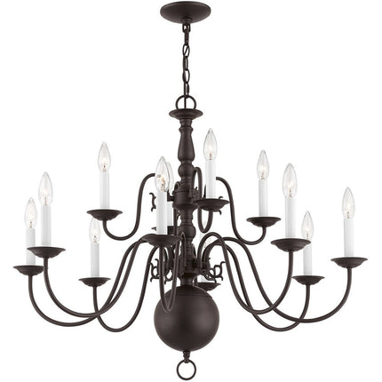 Bronze Twelve Light Metal Dimmable Chandelier With Shades
