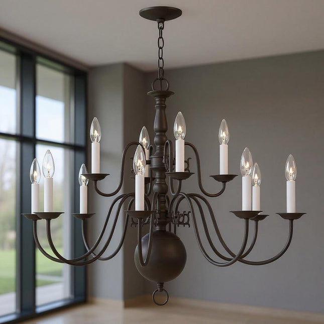 Bronze Twelve Light Dimmable Chandelier With Shades HomeRoots
