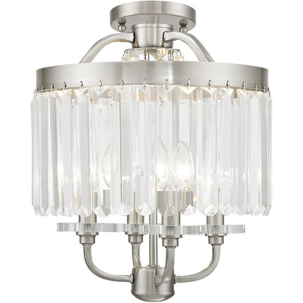Nickel Four Light Metal Dimmable Chandelier With Shades