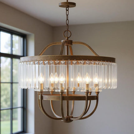 Eight Light Dimmable Chandelier With Shades HomeRoots