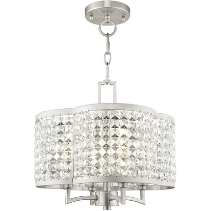 Nickel Four Light Metal Dimmable Chandelier With Shades