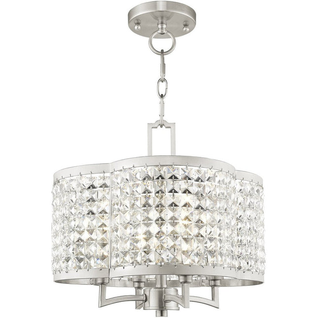 Nickel Four Light Metal Dimmable Chandelier With Shades HomeRoots
