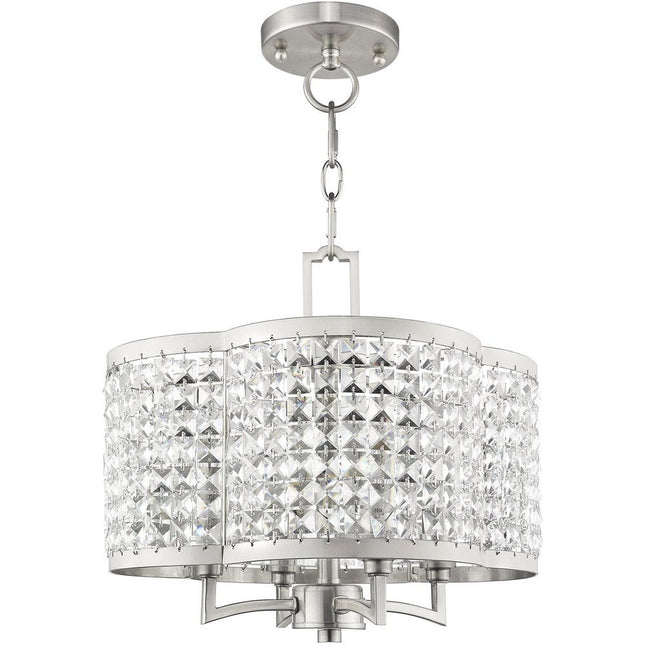 Nickel Four Light Metal Dimmable Chandelier With Shades HomeRoots