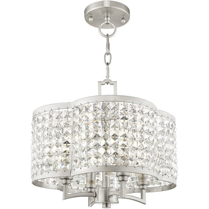 Nickel Four Light Metal Dimmable Chandelier With Shades