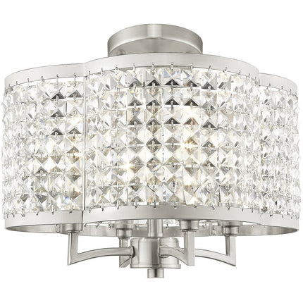 Nickel Four Light Metal Dimmable Chandelier With Shades