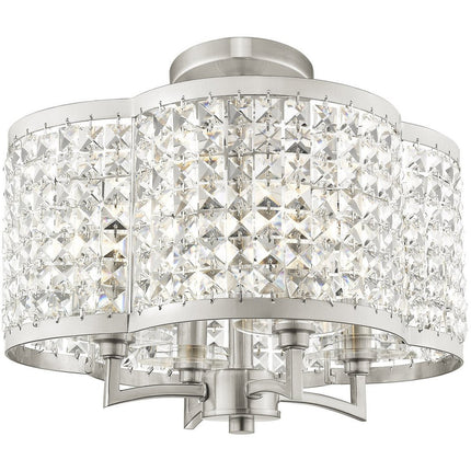 Nickel Four Light Metal Dimmable Chandelier With Shades
