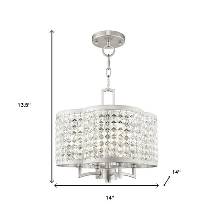Nickel Four Light Metal Dimmable Chandelier With Shades