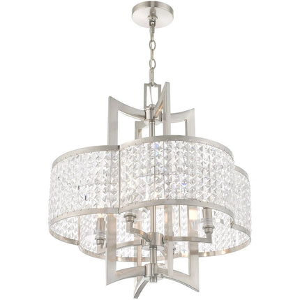 Nickel Four Light Metal Dimmable Chandelier With Shades