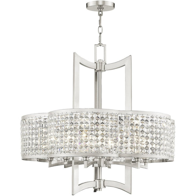 Nickel Six Light Metal Dimmable Chandelier With Shades HomeRoots
