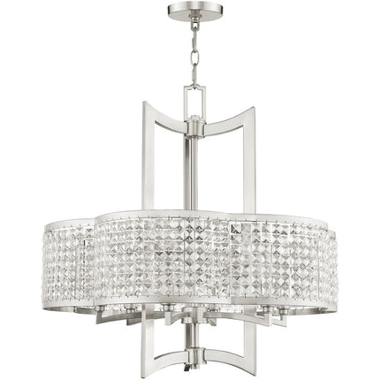 Nickel Six Light Metal Dimmable Chandelier With Shades