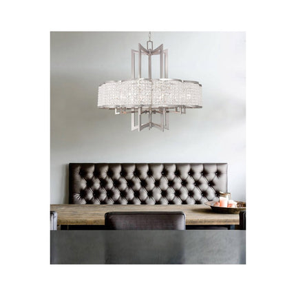 Nickel Eight Light Metal Dimmable Chandelier With Shades