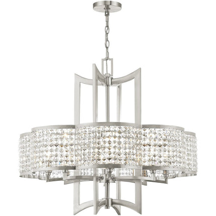 Nickel Eight Light Metal Dimmable Chandelier With Shades