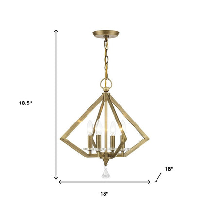 Antiqued Brass Four Light Metal Dimmable Chandelier With Shades